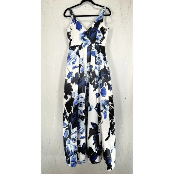 Aidan Mattox Blue White Floral Satin Ball Gown $398 - Picture 6 of 12